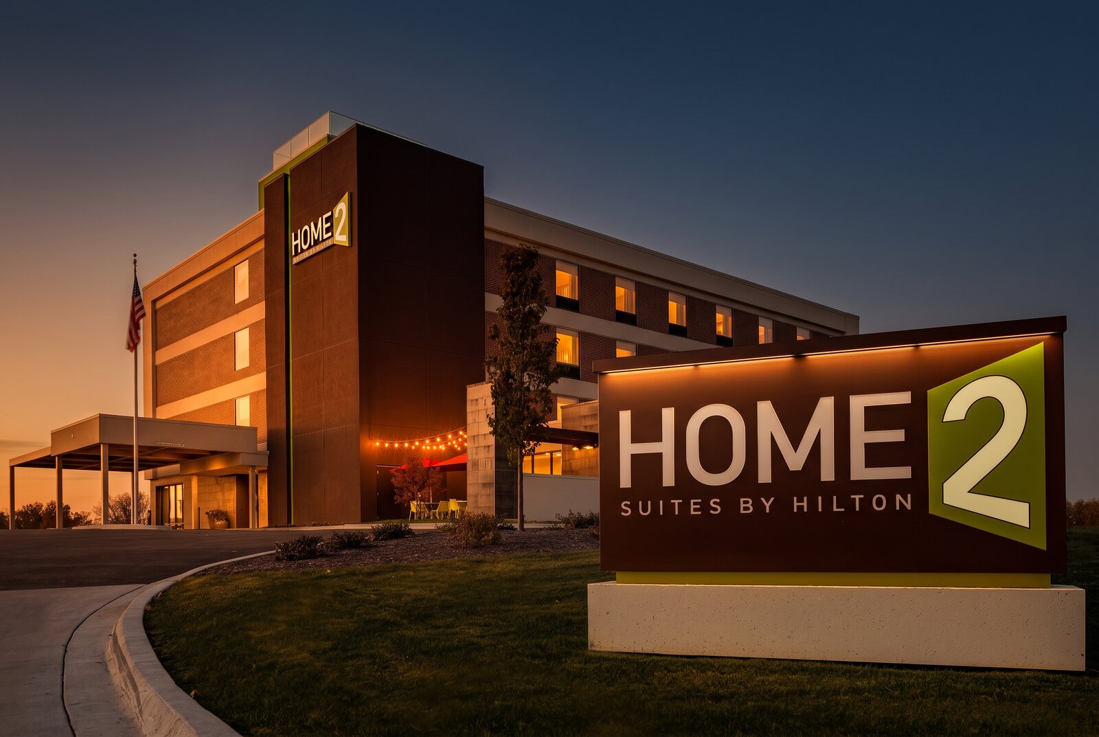 Home2 Suites by Hilton in DeKalb at dusk